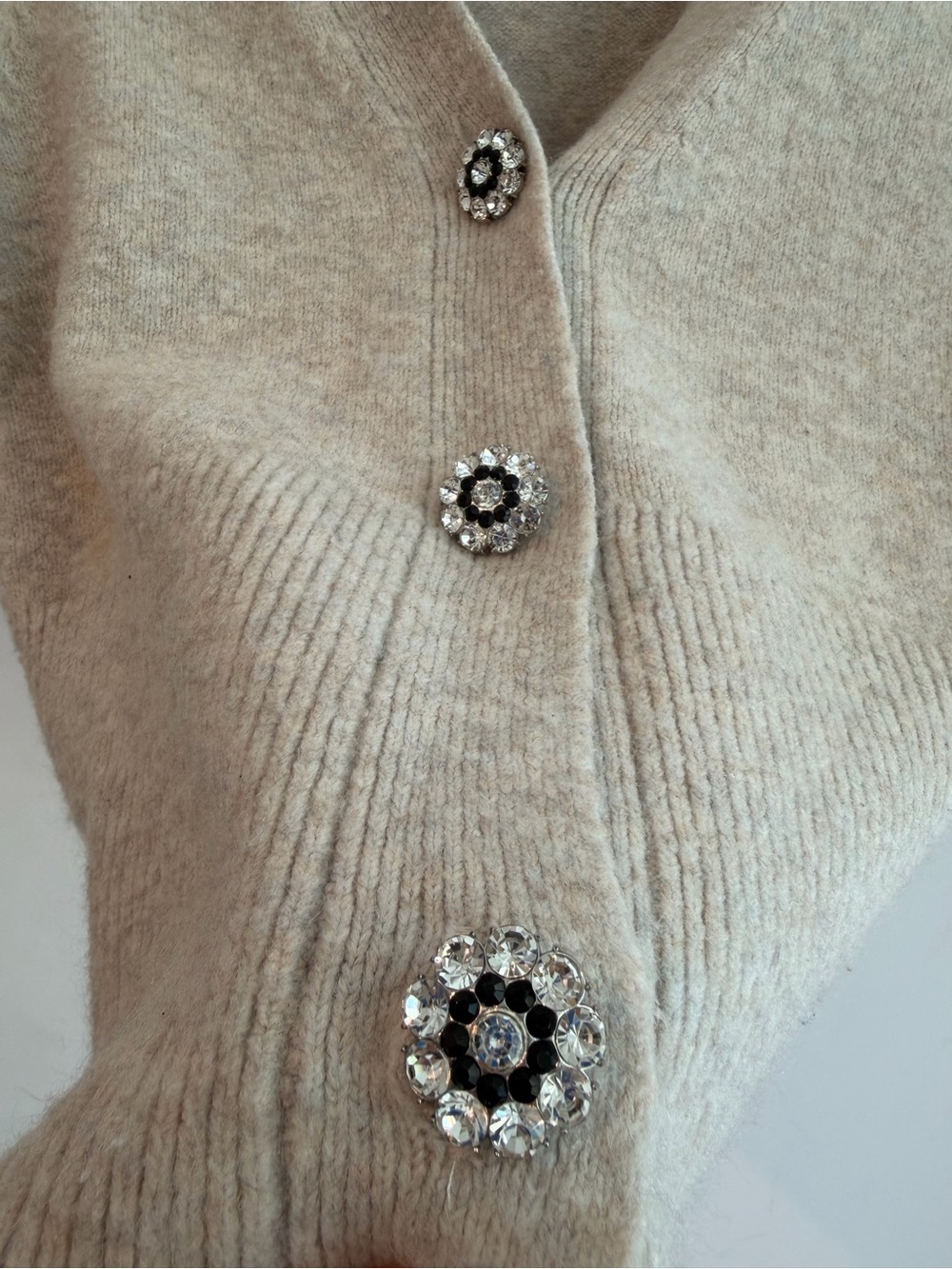 H&M Taupe Puff Sleeve Jeweled Button Cardigan - Picture 3 of 5